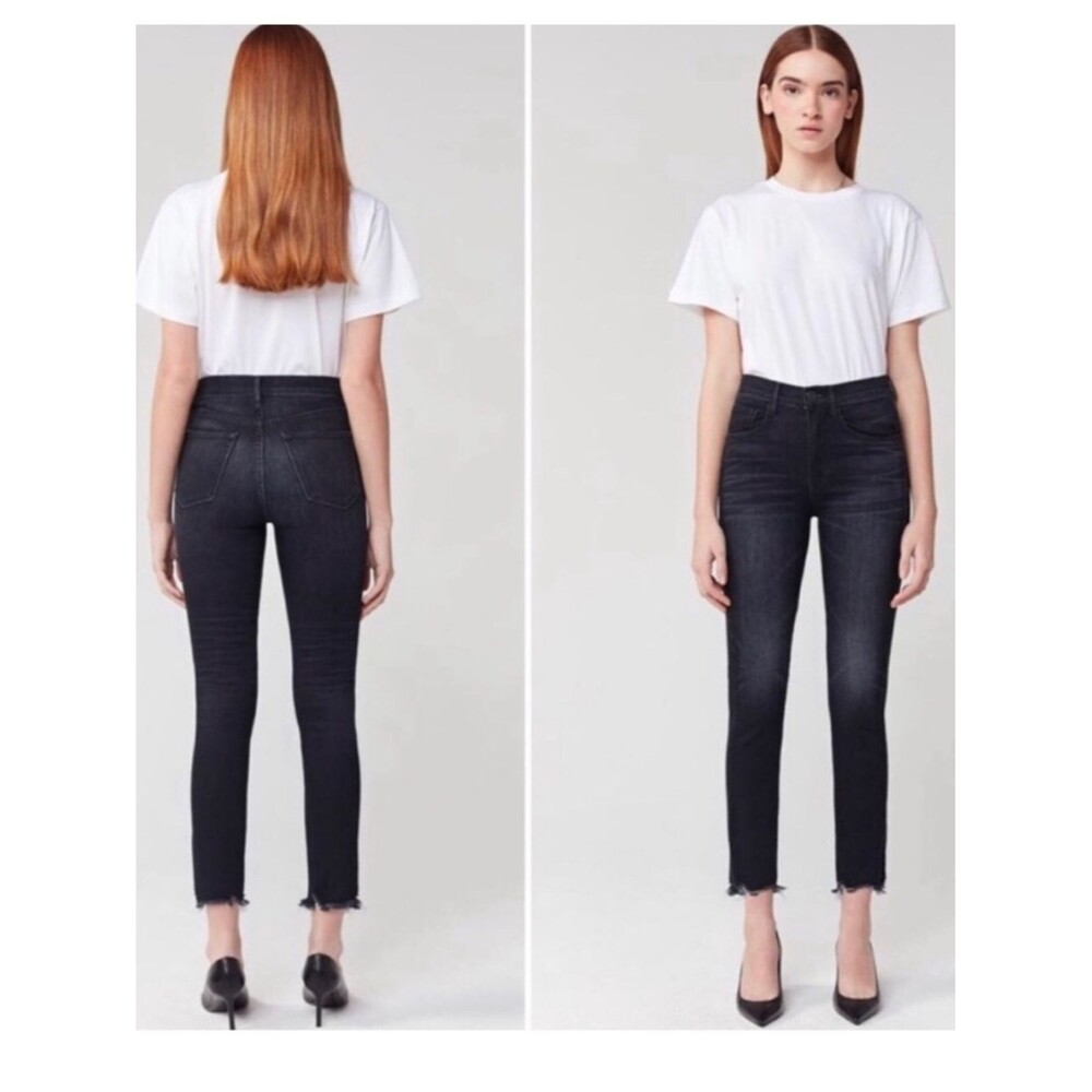 NWT Anthropologie 3x1 NYC Black Shake Straight Leg High-Rise Frayed Jean Size 28